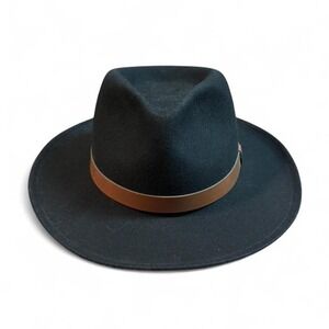 Pendleton Black Fedora Hat 100% Wool with Brown Leather Band